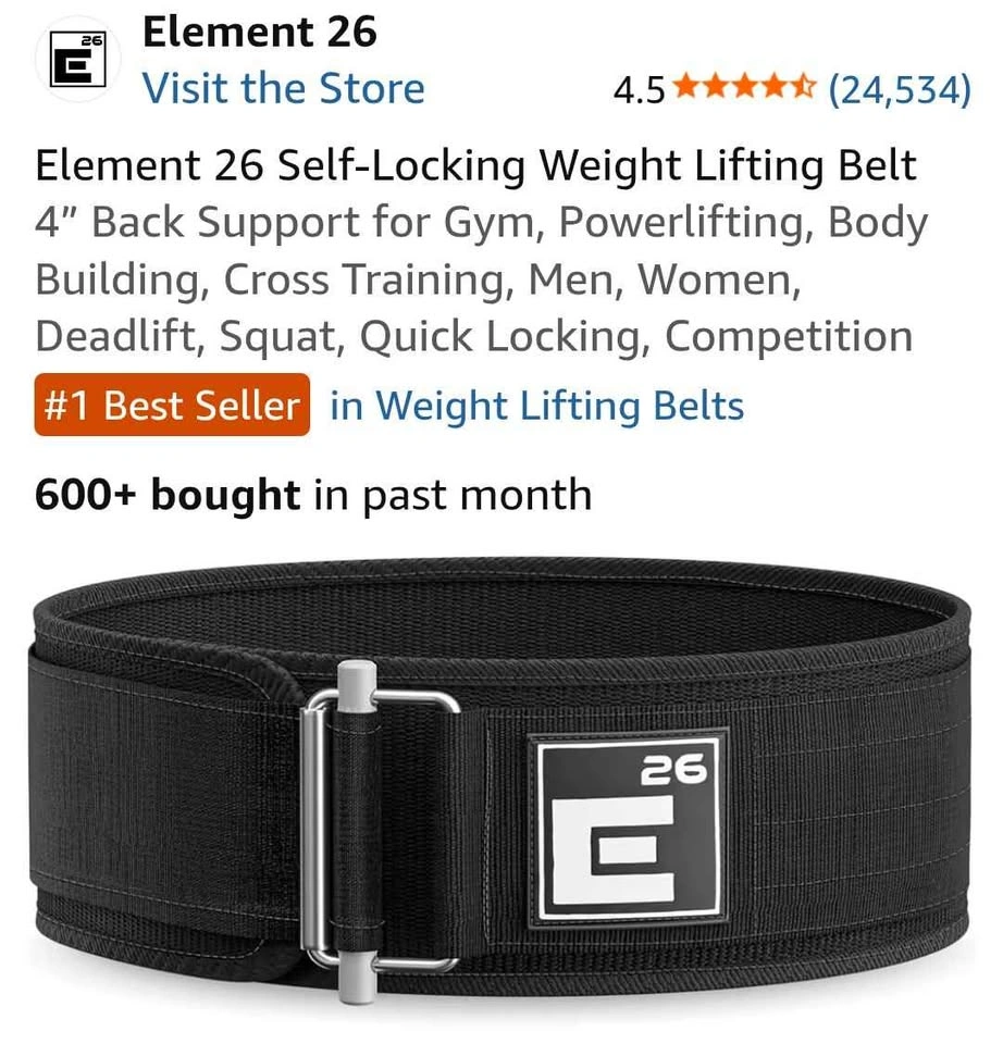 Element 26 Self-Locking Weight Lifting Belt 4" Back Support - photo 2