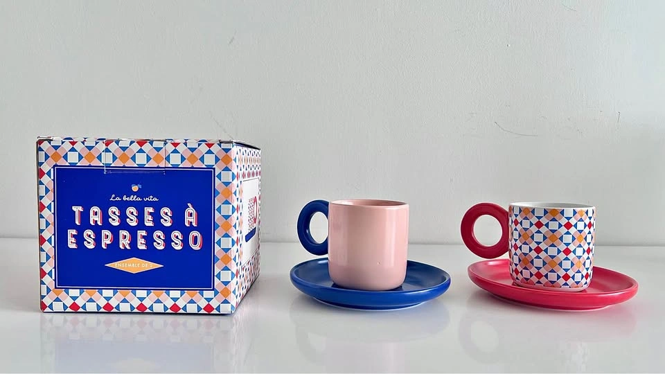 *Brand-New* Indigo Oui Espresso Cups, Set of 2
