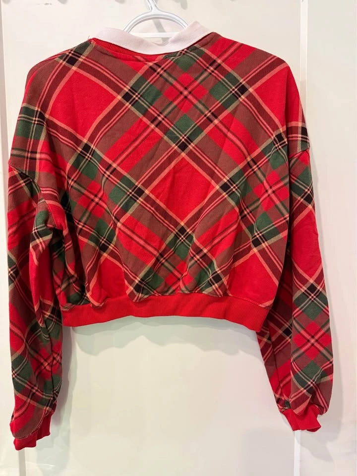H&M Plaid Cropped Collared Sweatshirt Girls Size 12-14Y - photo 3