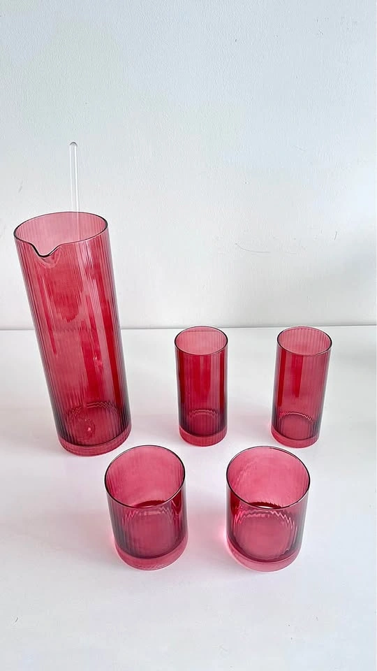 *Brand-New* Indigo Oui Glass Cocktail Pitcher & Drink-ware set