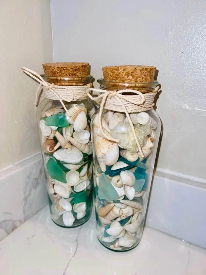 Decorative Glass Jars with Seashells and Sea Glass - Set of 2 - photo 2
