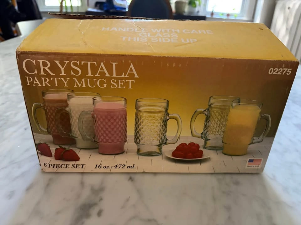 Vintage Crystala Party Mug Set 6 Piece 16 oz Glass Mugs - photo 2