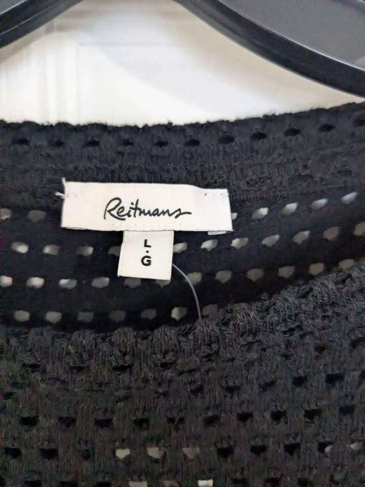 Reitmans Black Open Knit Short Sleeve Top - Size Large - photo 2