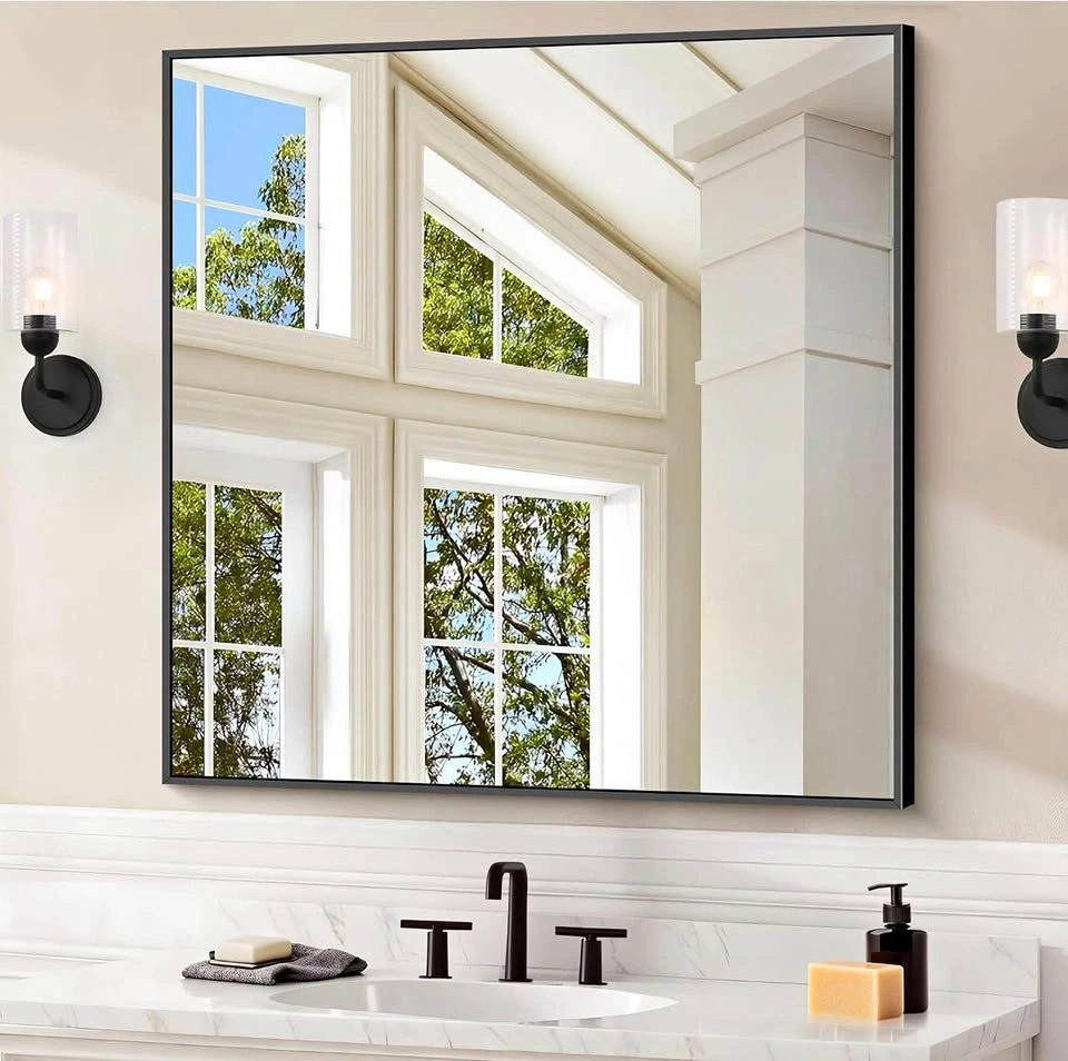 New Black Bathroom Mirror, 30x30 Inch Square Metal Frame