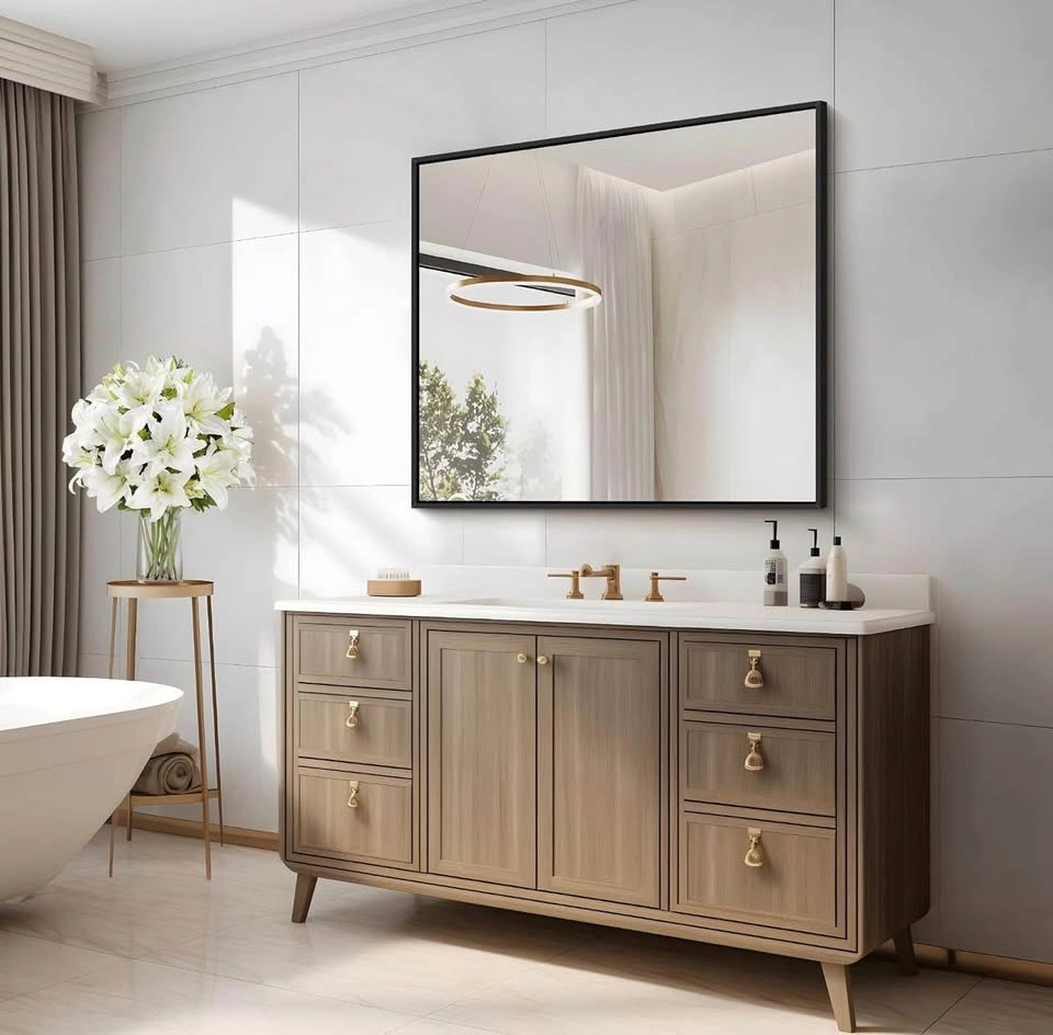 New Black Bathroom Mirror, 30x30 Inch Square Metal Frame - photo 2
