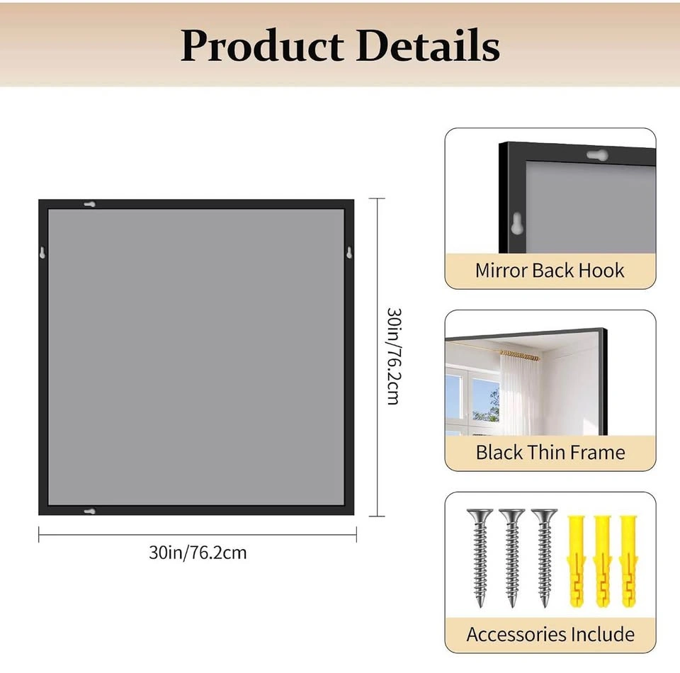 New Black Bathroom Mirror, 30x30 Inch Square Metal Frame - photo 5