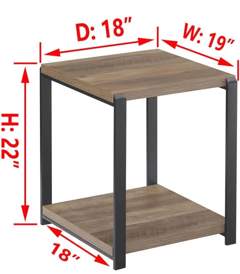 New Square Side Table with Storage Shelf, Wood and Metal - photo 2
