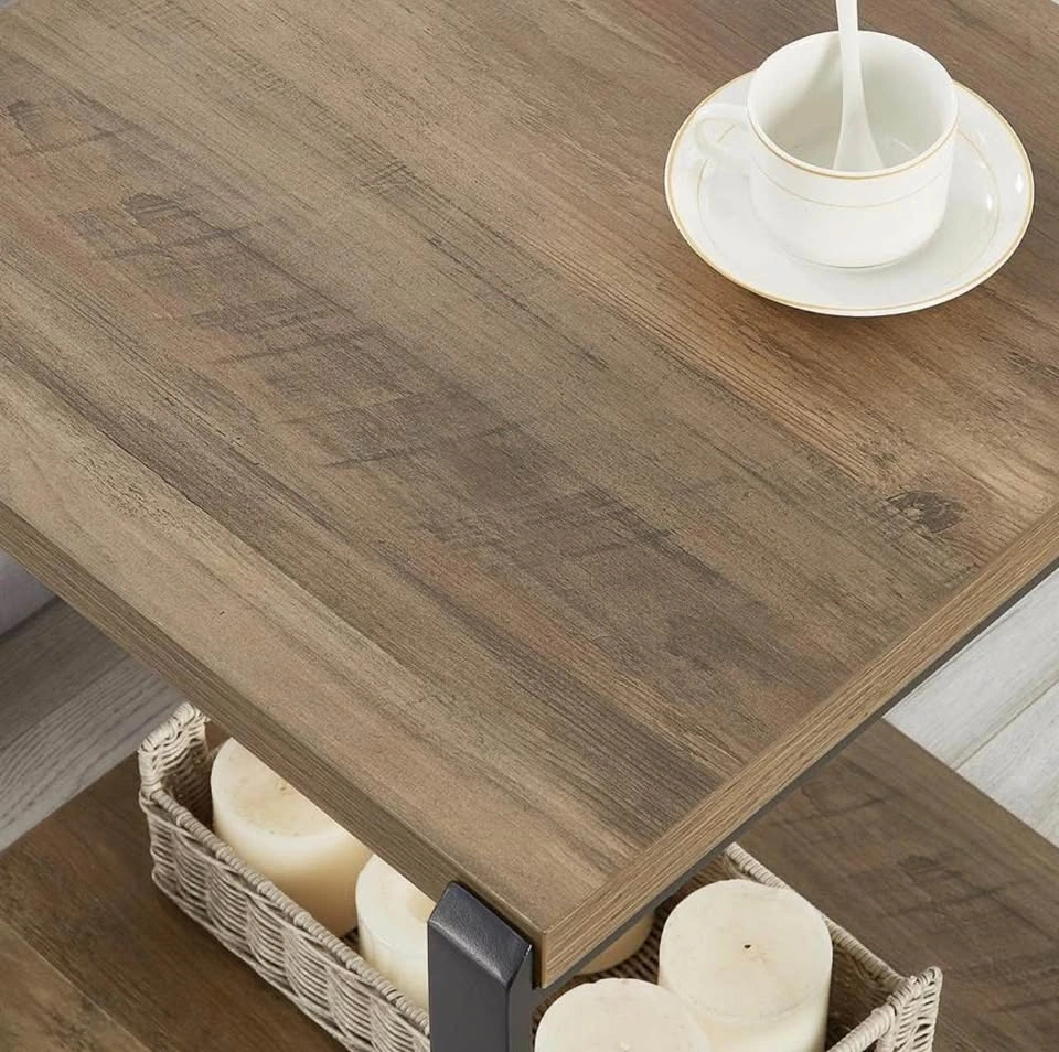 New Square Side Table with Storage Shelf, Wood and Metal - photo 3