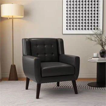 New-JAQUEZE SQUARE ARM ACCENT CHAIR Black Faux Leather - photo 2
