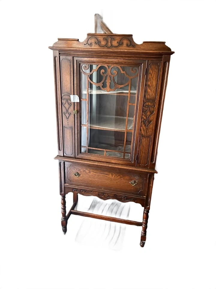 Beautiful Antique Wooden Corner Cabinet Hutch