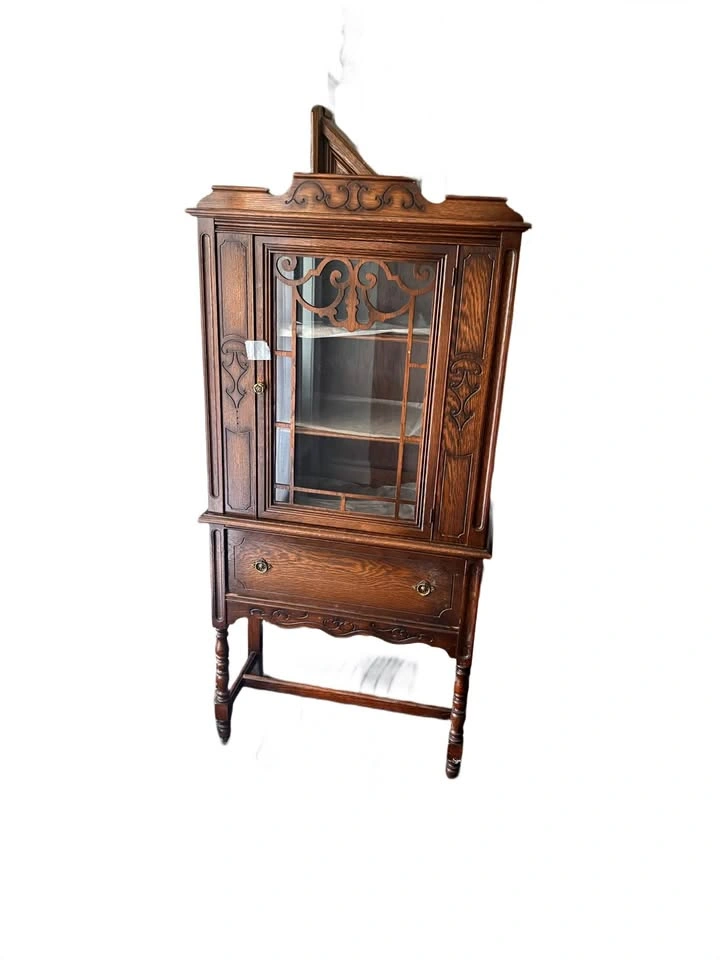 Vintage Antique Oak Glass Curio China Cabinet