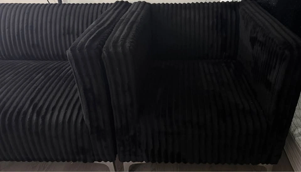 Black Velvet Corduroy Sofa Set - photo 2