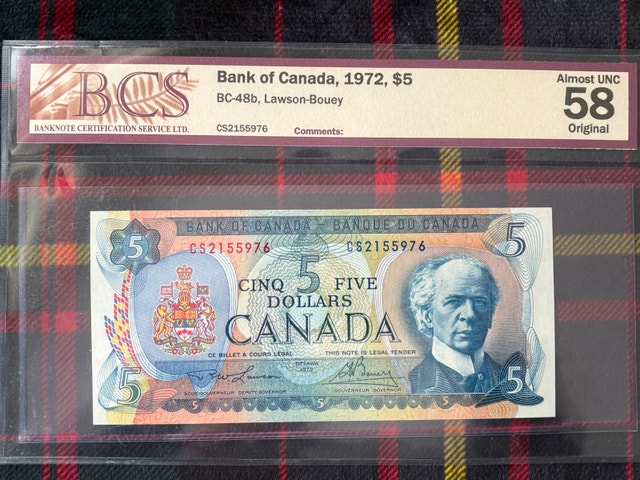 1972 Bank of Canada $5 BC-48b Lawson-Bouey CS2155976 Near UNC58