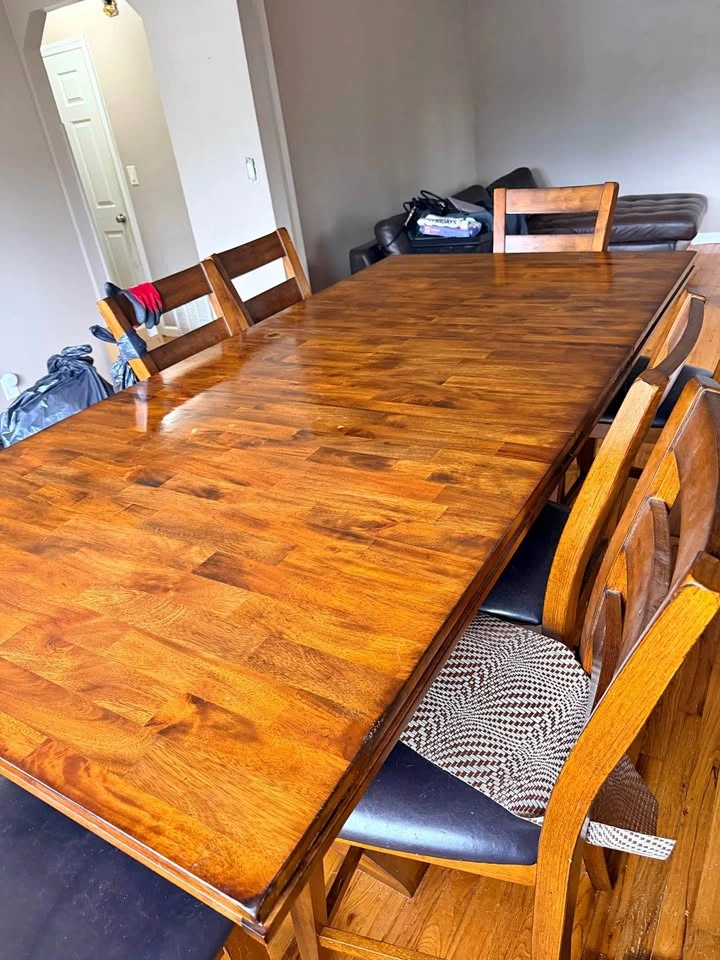 Large Wood Dining Table Set with 8 Chairs + Removable Leaf