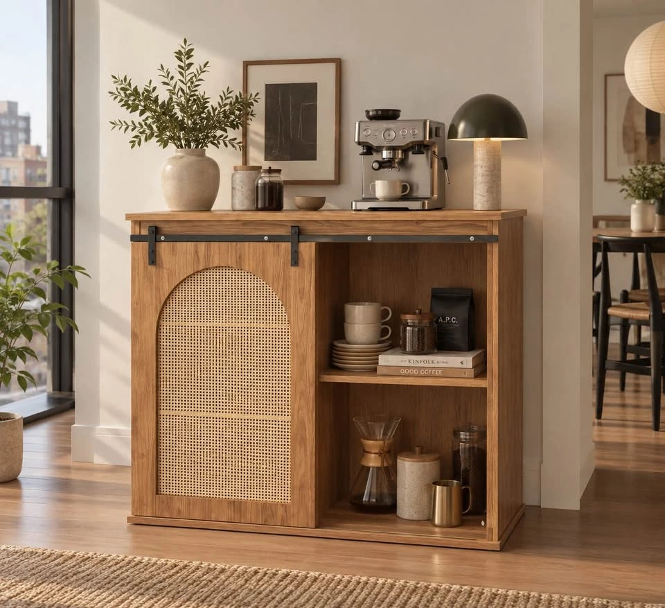 43” Rattan Sliding Door Storage Cabinet / Coffee Bar - photo 4