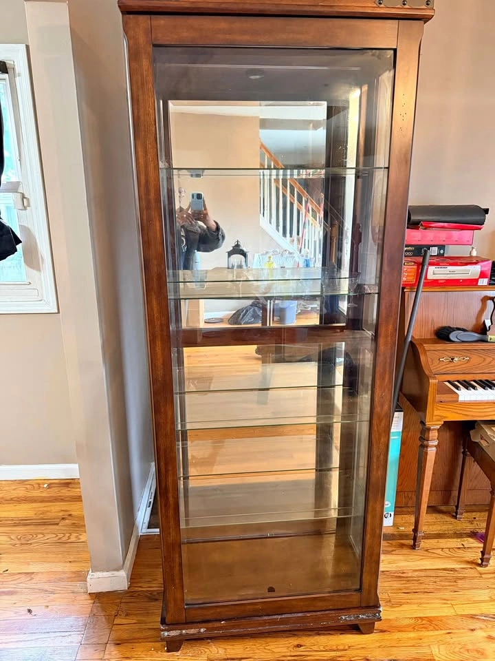 Wood & Glass Curio / China Display Cabinet with Glass Shelves