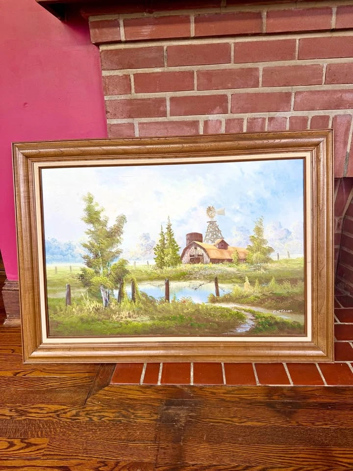 Large Vintage Antonio Signed Framed Landscape Oil Painting