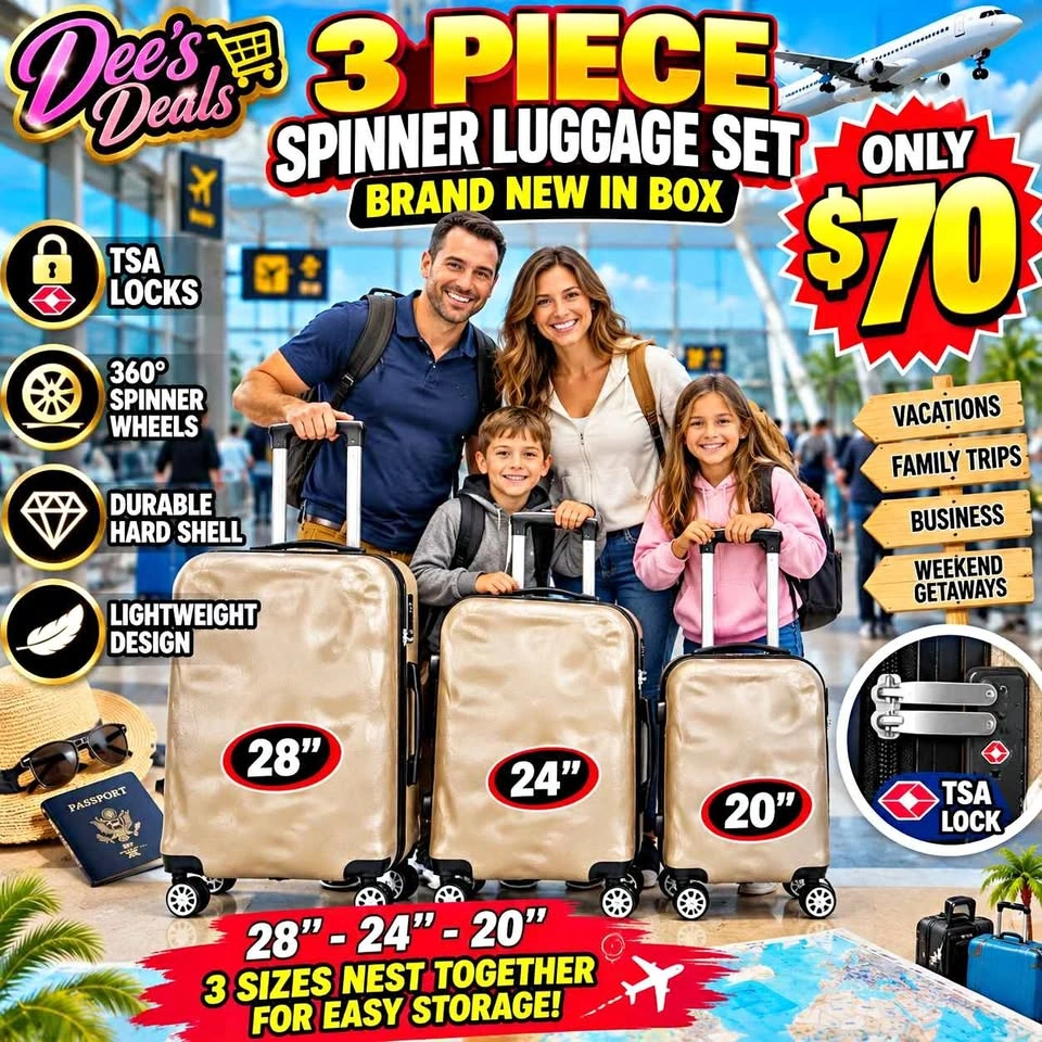 3 Piece Spinner Luggage Set BRAND NEW IN BOX ONLY $70