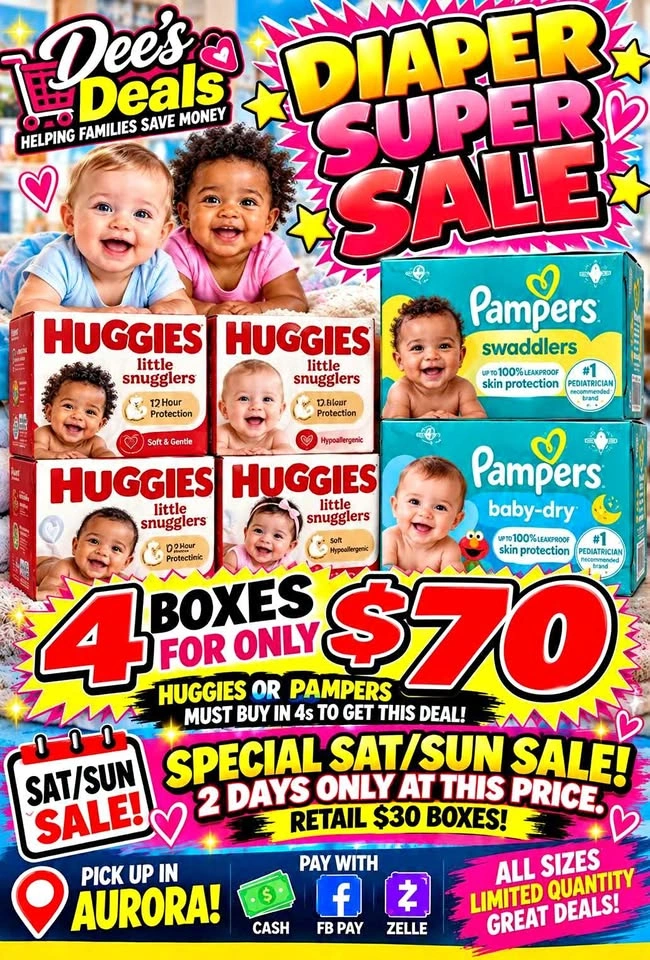 Special Sale 9/26&27: 4 boxes of diapers for $70