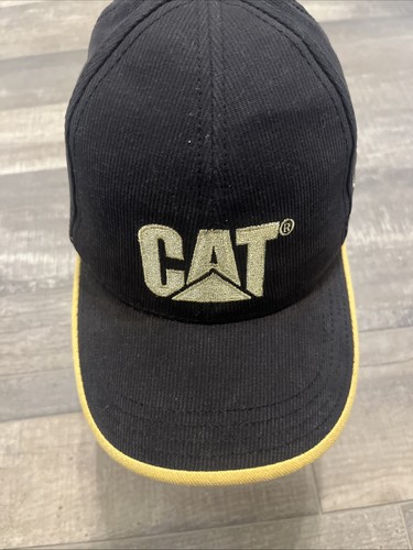 CAT Caterpillar Black Yellow Gold Adjustable Corduroy Cap