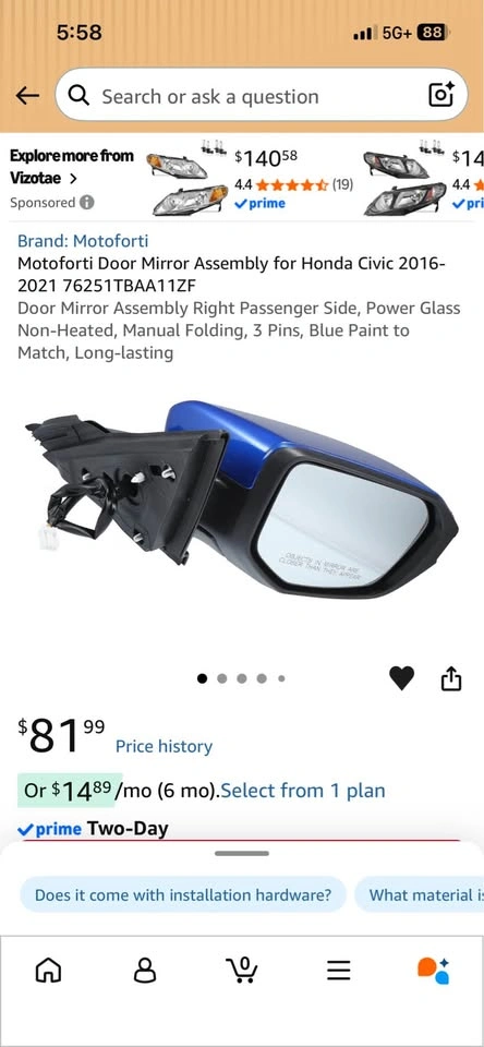 2016 - 2021 Honda Civic Passenger Side Mirror (New) - photo 4
