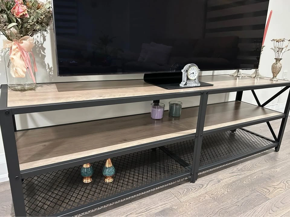 VASAGLE TV Stand for TV up to 70 Inches, Greige and Black