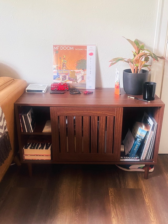 Dark Wood Record Player Stand/ Vinyl Record Cabinet