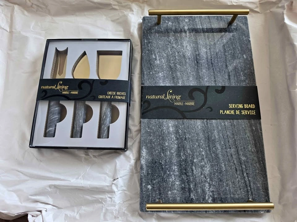 Black Marble Cheese Board + Knife Set — Brand New