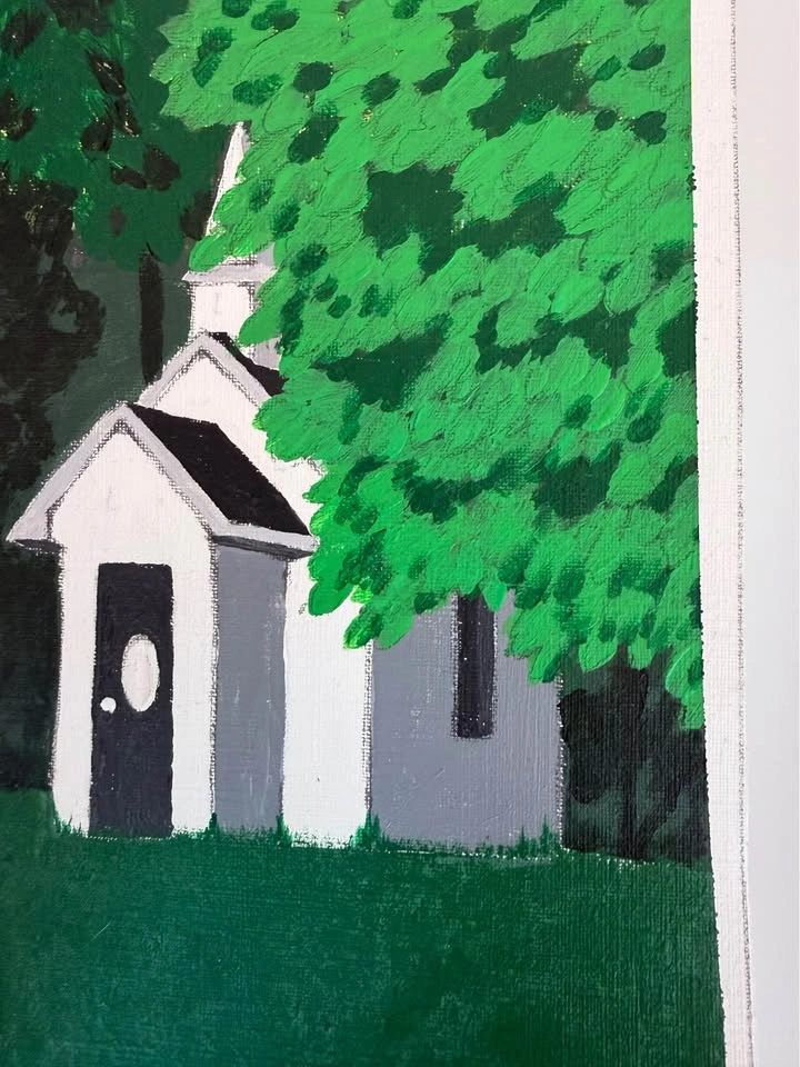 Original Church Landscape Acrylic Painting - photo 2