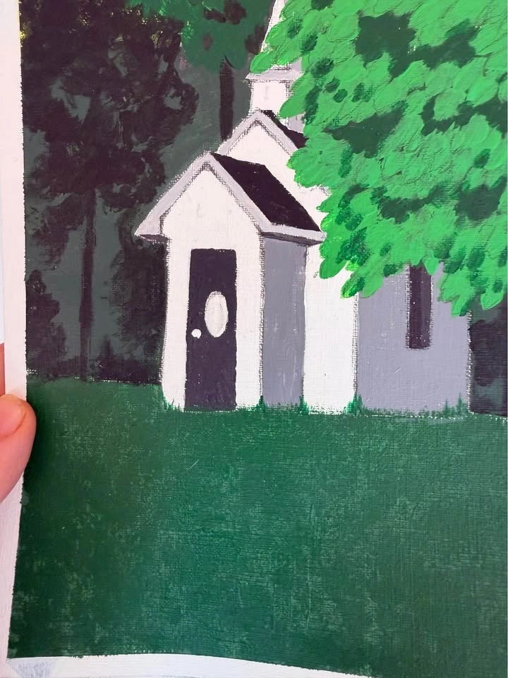 Original Church Landscape Acrylic Painting - photo 3