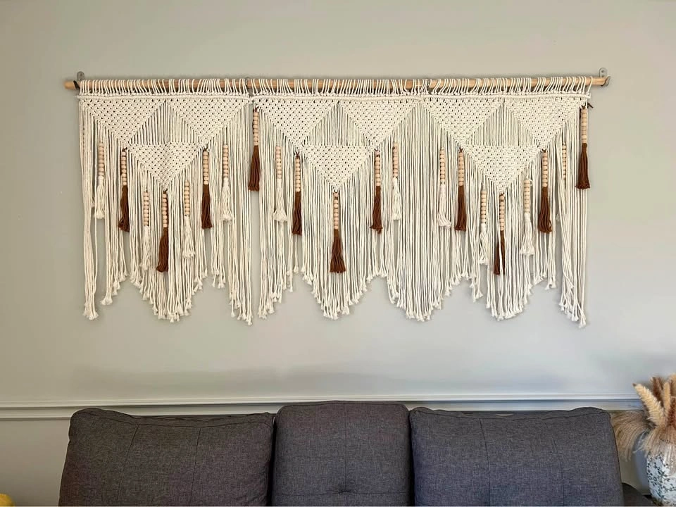 Boho-style macrame wall hanging