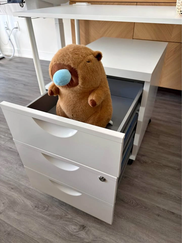 White 3-Drawer Mobile File Cabinet with Lock