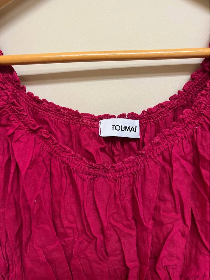TOUMAÏ Magenta Ruffled Mini Dress – Lace-Up Front – Size S (36) - photo 2