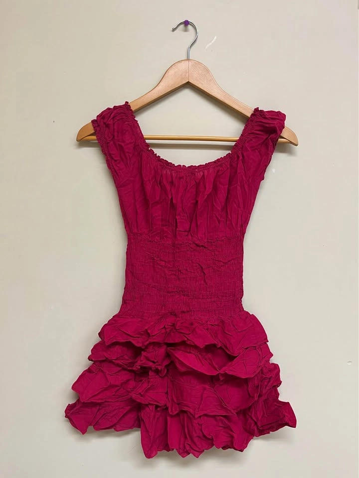 TOUMAÏ Magenta Ruffled Mini Dress – Lace-Up Front – Size S (36) - photo 3