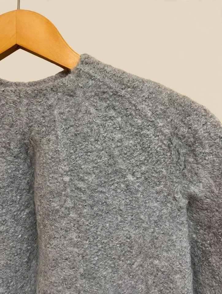 Handmade Grey Wool-Blend Knit Sweater – Crew Neck – Size XS - photo 3