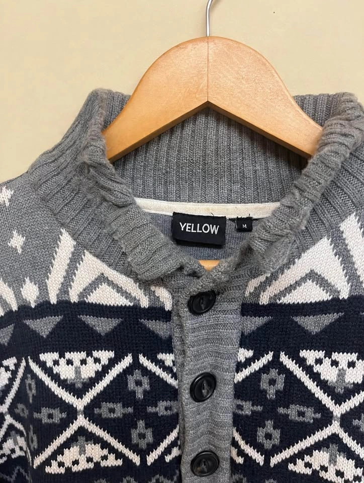 Grey Fair Isle Quarter-Button Sweater -Size L - photo 2