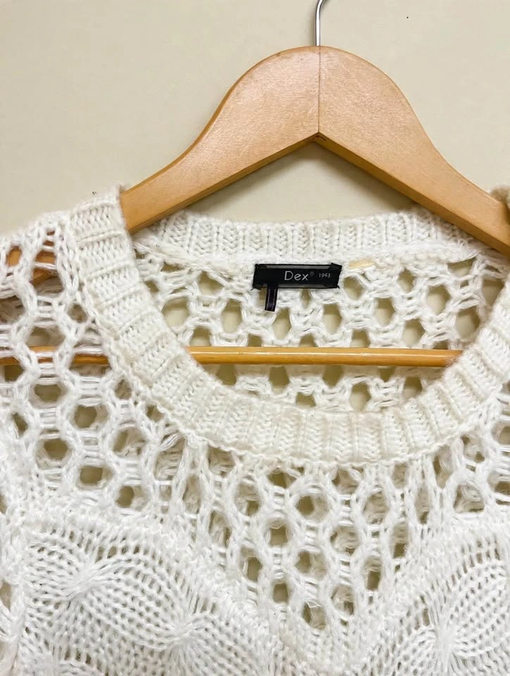 Dex White Cable Knit Crochet Sweater- Size M - photo 2
