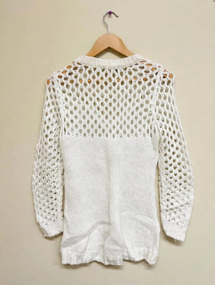 Dex White Cable Knit Crochet Sweater- Size M - photo 3