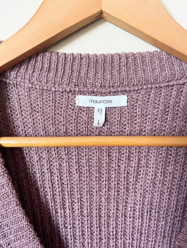 Maurices Mauve Distressed Knit Cardigan - Size L - photo 2