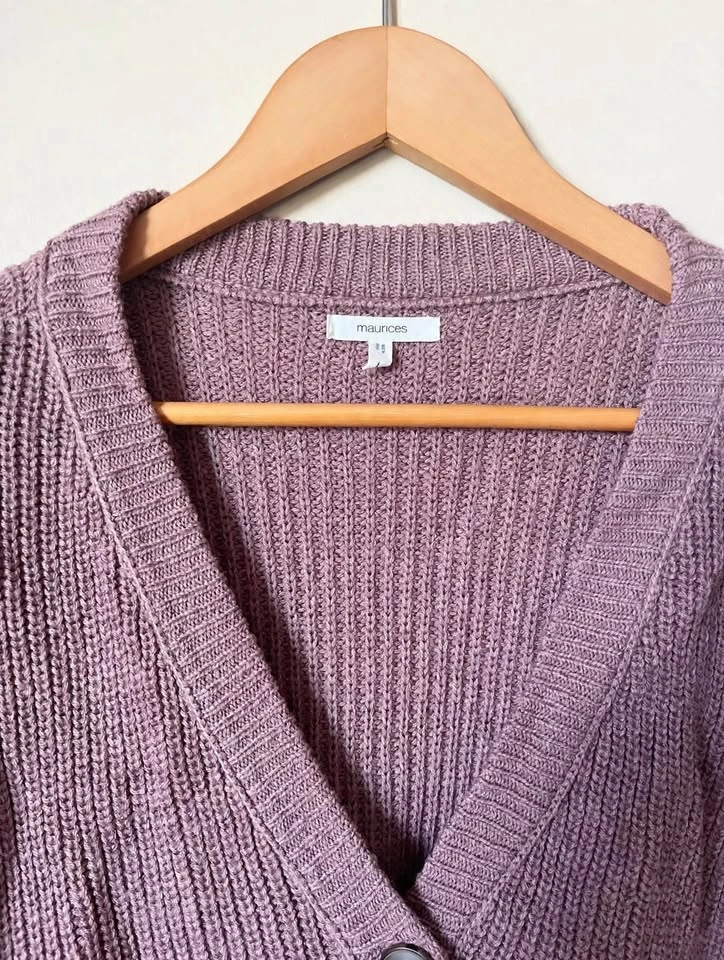 Maurices Mauve Distressed Knit Cardigan - Size L - photo 3