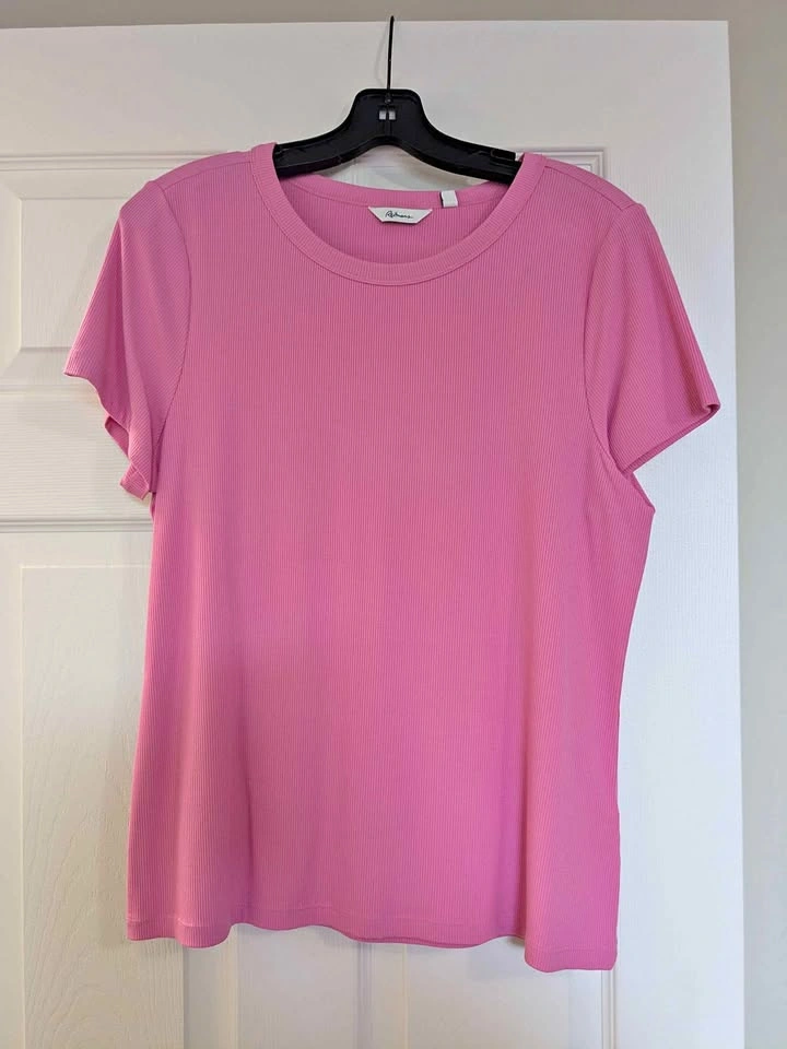 Reitmans Pink Ribbed Short Sleeve T-Shirt Size XL