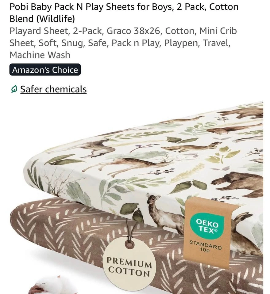 Pobi Baby Pack N Play Sheets, 2 Pack (Wildlife) - photo 2