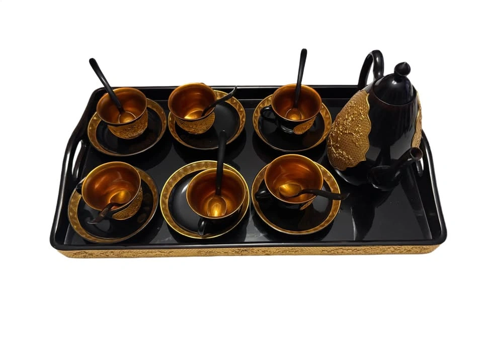 Vintage Black & Gold Ceramic Tea Set 20-Piece Complete Set