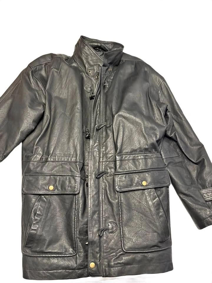 Warm Classic Black Leather Toggle Jacket