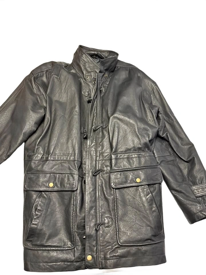Black Leather Classic Toggle Coat