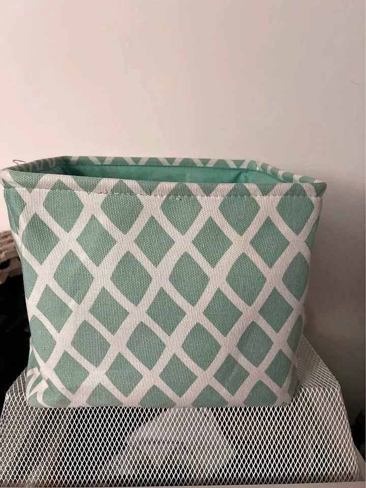 Canvas Basket - Mint Green and White thumbnail