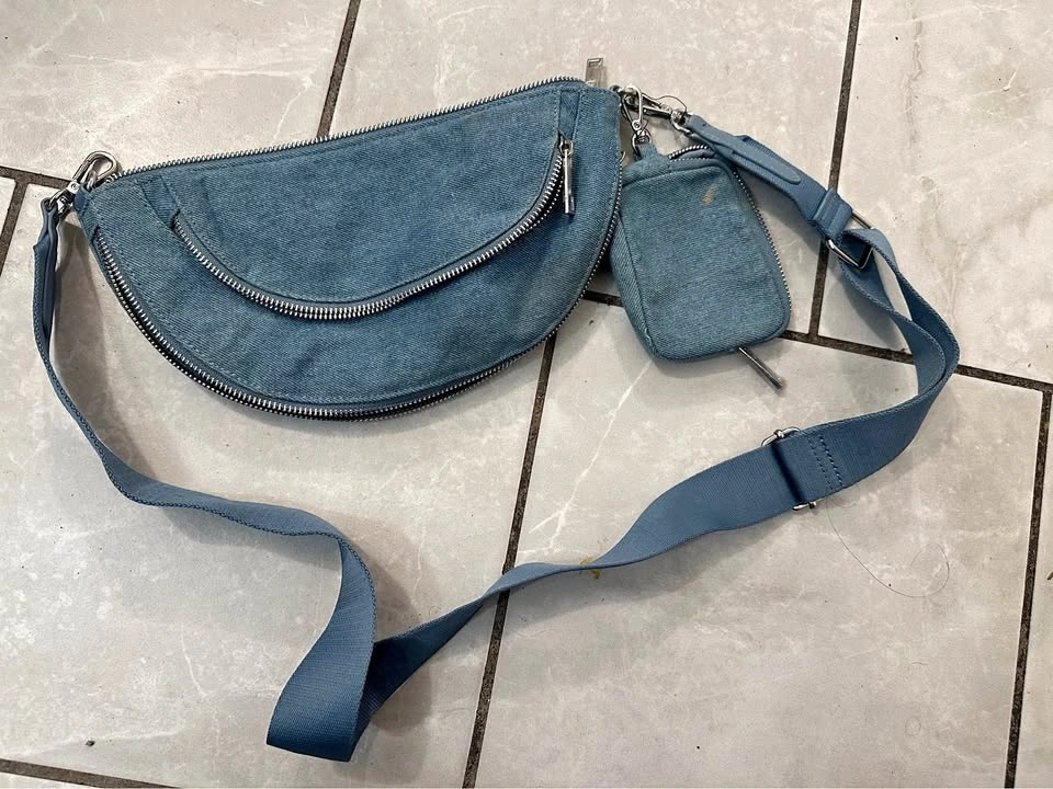 Sondra Roberts Squared Blue Crescent Crossbody Bag with Pouch