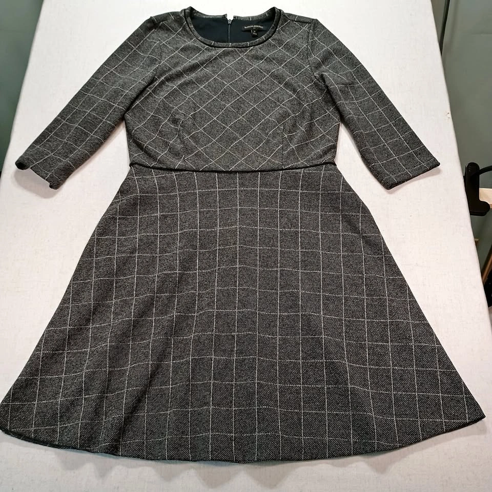 Banana Republic Gray Windowpane Plaid Fit & Flare Dress 12