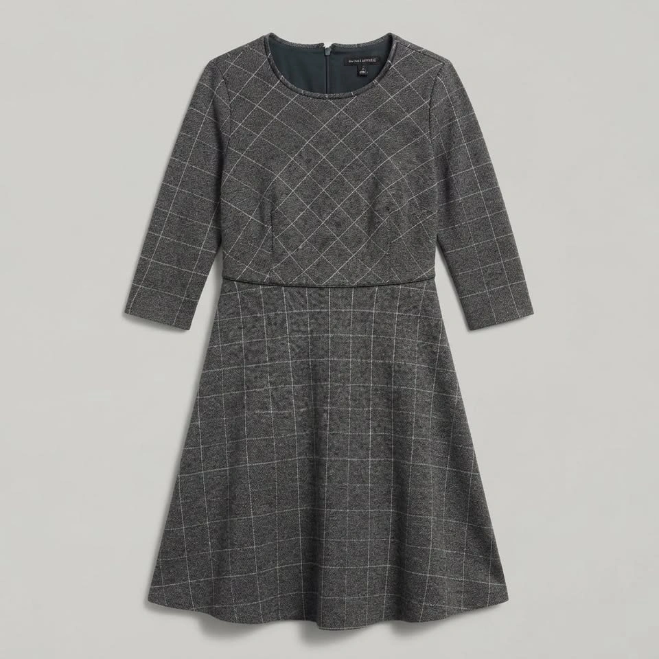 Banana Republic Gray Windowpane Plaid Fit & Flare Dress 12 - photo 2