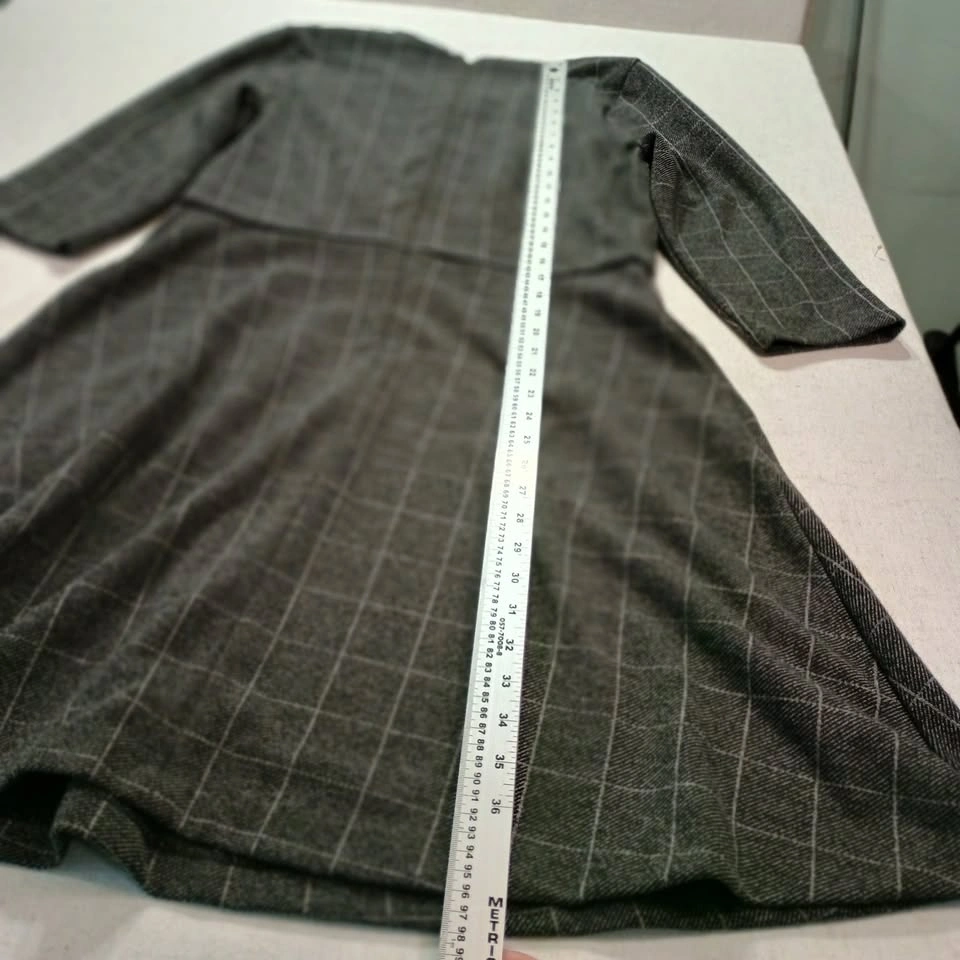 Banana Republic Gray Windowpane Plaid Fit & Flare Dress 12 - photo 5